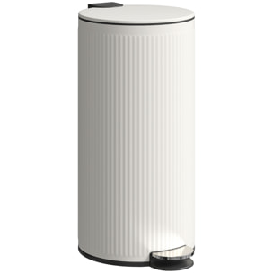 Cubo de Basura Cocina con Pedal, 30L, Papelera de Cocina Metálico con Tapa de Cierre Suave y Cubo Extraíble, para Dormitorio, Oficina, Estudio y Salón, 36x30x60,5 cm, Crema