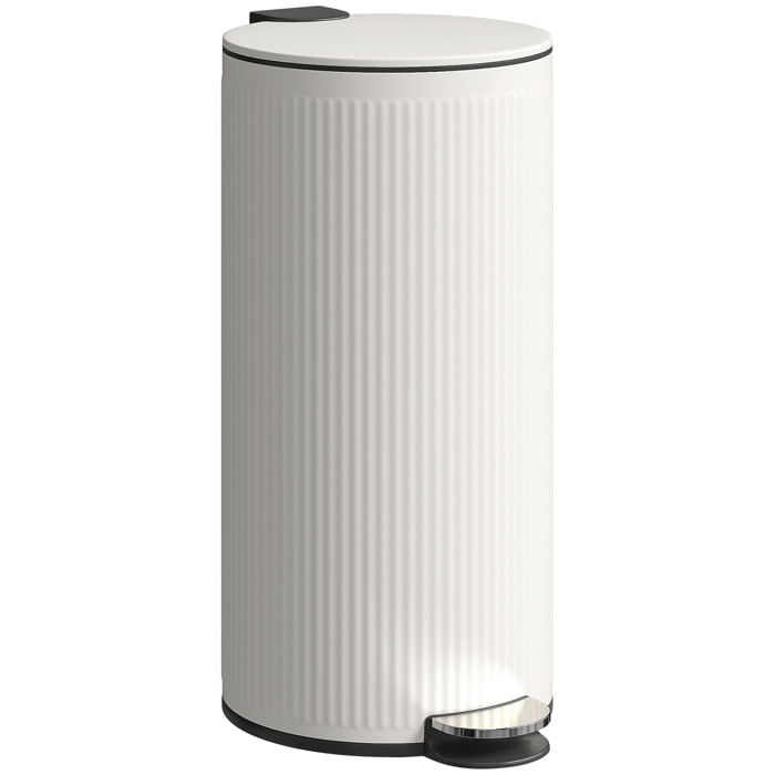 Cubo de Basura Cocina con Pedal, 30L, Papelera de Cocina Metálico con Tapa de Cierre Suave y Cubo Extraíble, para Dormitorio, Oficina, Estudio y Salón, 36x30x60,5 cm, Crema