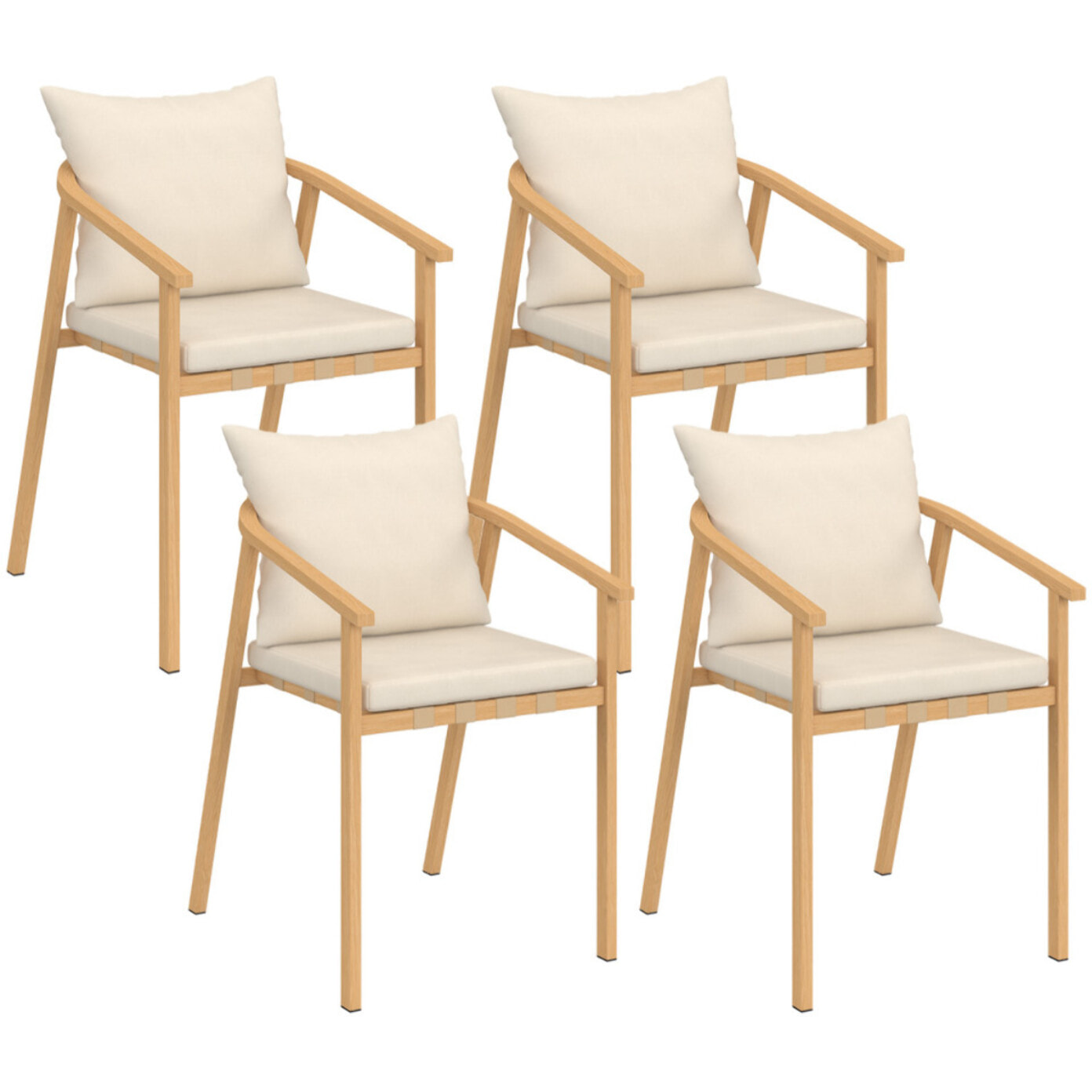 Chaises de jardin Paros métal effet bois et beige - lot de 4