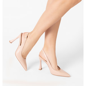 Décolleté slingback donna beige, tacco 9,5 cm