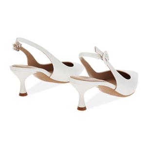Décolleté slingback donna bianche, tacco 6 cm