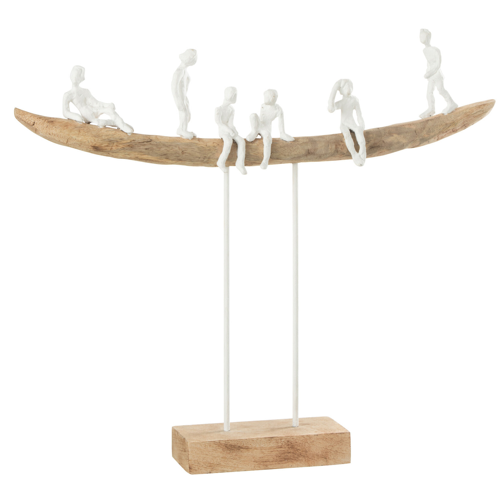 J-Line décoration Personnage Sur Banc - bois/métal - blanc/naturel - large