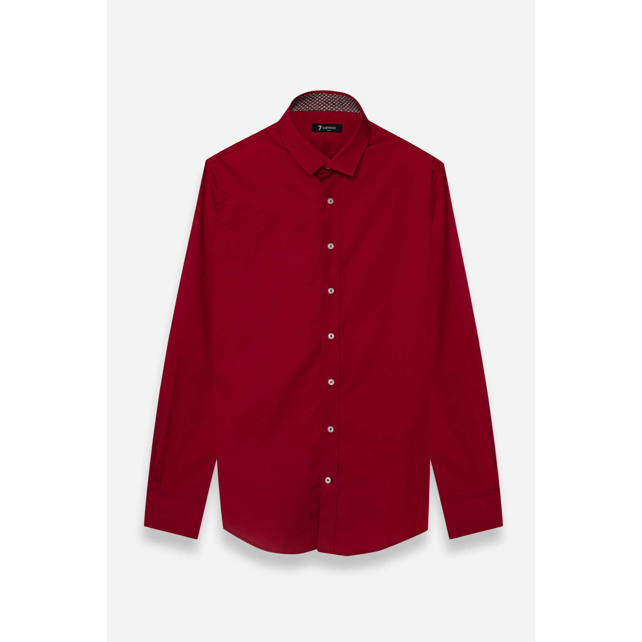 Camicia Uomo 1 Bottone Italiano Slim Popeline Stretch Unito Rosso