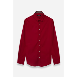 Camicia Uomo 1 Bottone Italiano Slim Popeline Stretch Unito Rosso
