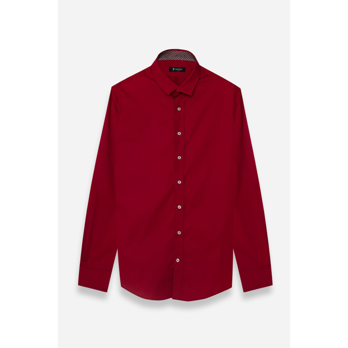 Camicia Uomo 1 Bottone Italiano Slim Popeline Stretch Unito Rosso