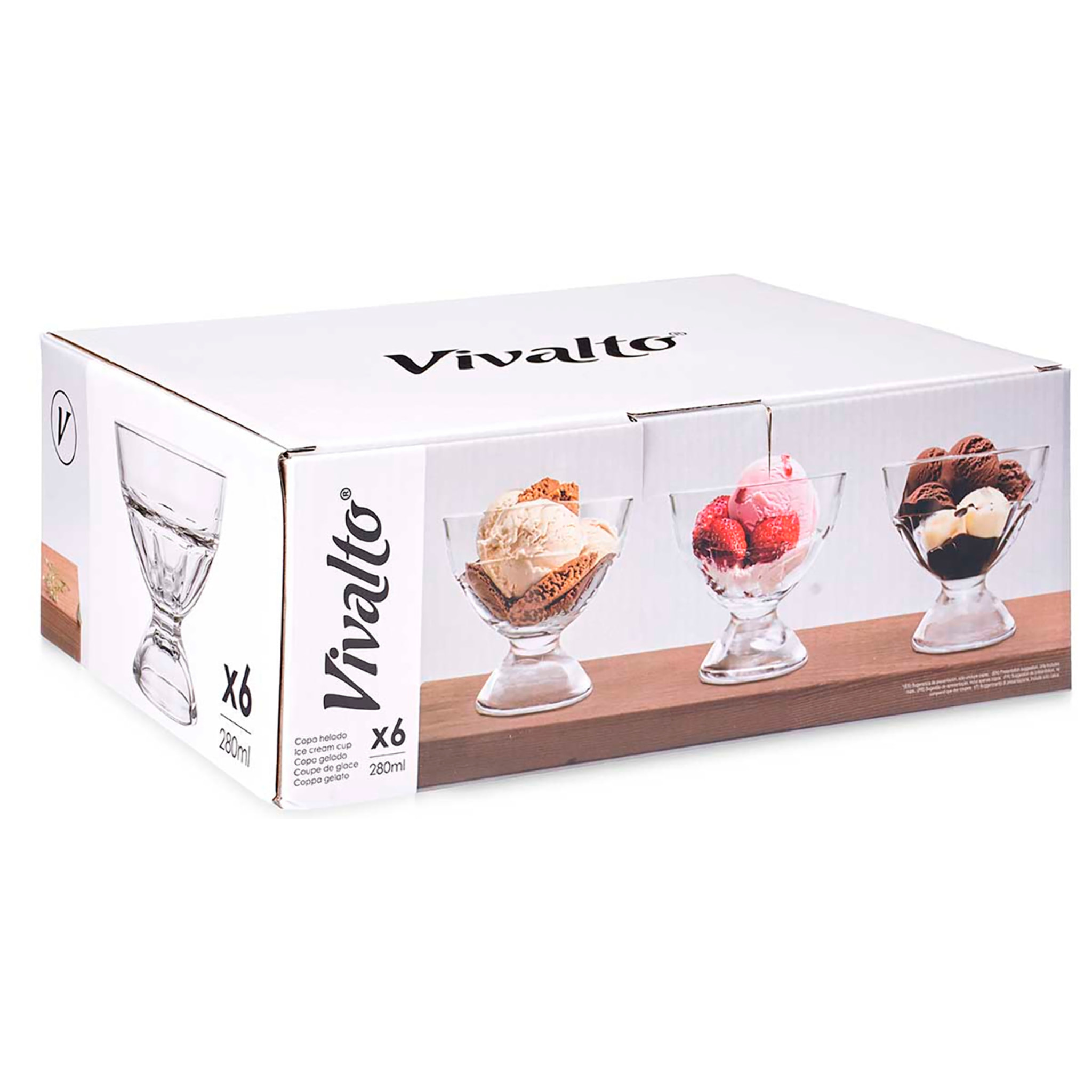 PACK 6 COPPE GELATO VETRO CON PIEDISTALLO