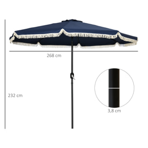 Parasol octogonal inclinable Ø 2,68 x 2,32H m mât acier noir polyester haute densité 180 g/m² bleu nuit