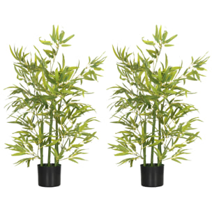 Juego de 2 Plantas Artificiales 90 cm Bambú Artificial con Maceta Plantas Sintéticas para Decoración Hogar Salón Oficina Verde