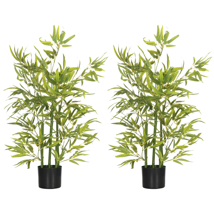 Juego de 2 Plantas Artificiales 90 cm Bambú Artificial con Maceta Plantas Sintéticas para Decoración Hogar Salón Oficina Verde