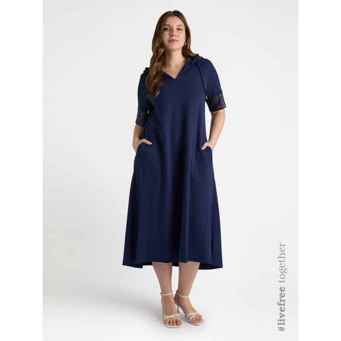 Fiorella Rubino - Vestido con capucha y bordado - Azul