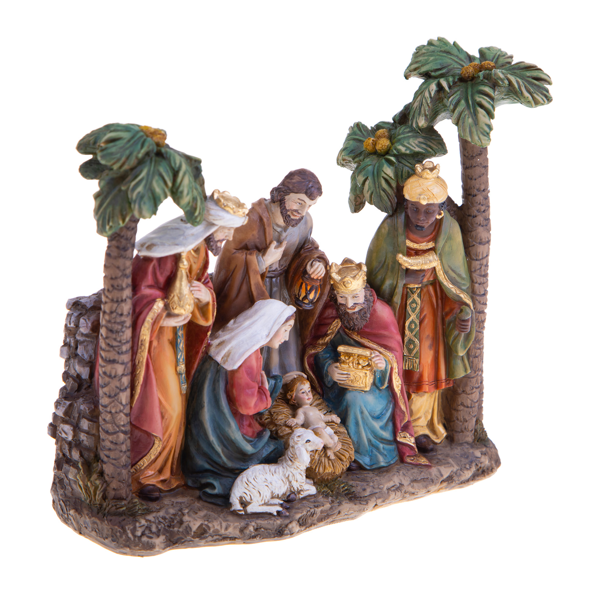 NativitÃ Con Palme. Altezza 21 Cm - Pezzi 1 - 15X21X6cm - Colore: Verde - Bianchi Dino - Articoli Natalizi