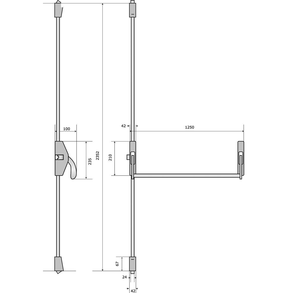 Barre anti-panique - 89 design -3 points - haut et bas - Argent - JPM - 89D300-21-2A