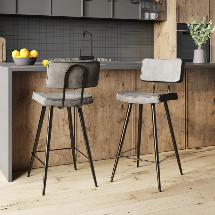 Lot de 2 chaises pour îlot central 66 cm en cuir synthétique gris - Texas