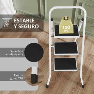 Escalera Plegable de 3 Peldaños Escalera de Tijera Carga hasta 150 kg con Pedal Antideslizante Fácil de Guardar y Transportar para Hogar Cocina Oficina Blanco