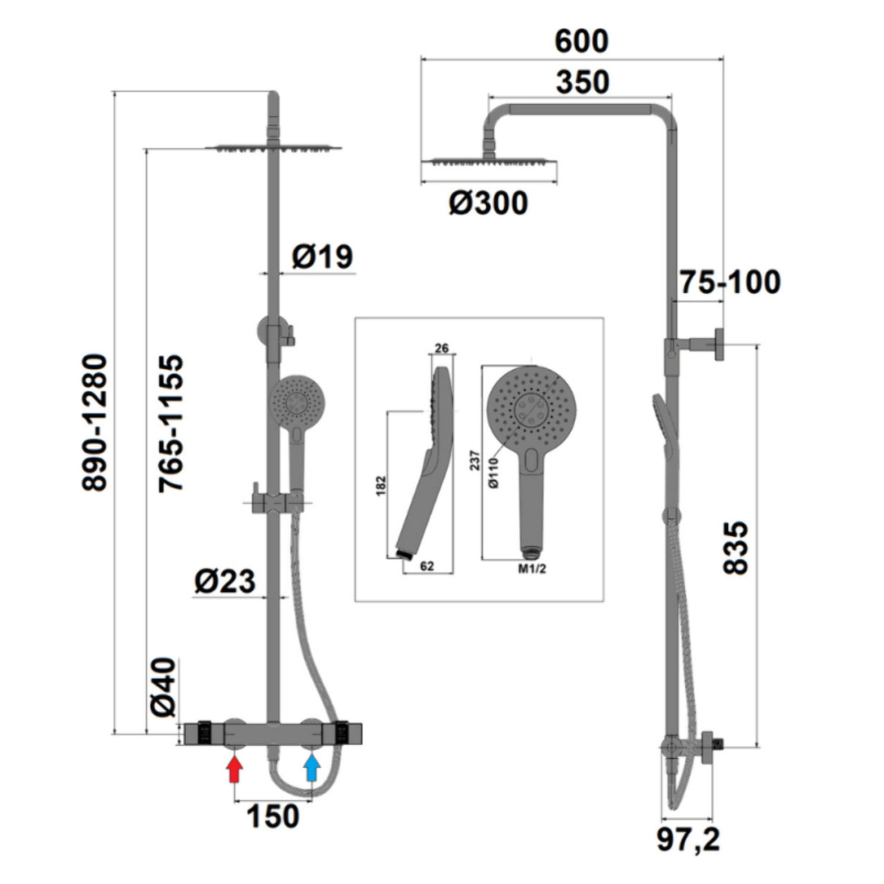 Colonne de douche thermostatique PAINI Jewel chromé