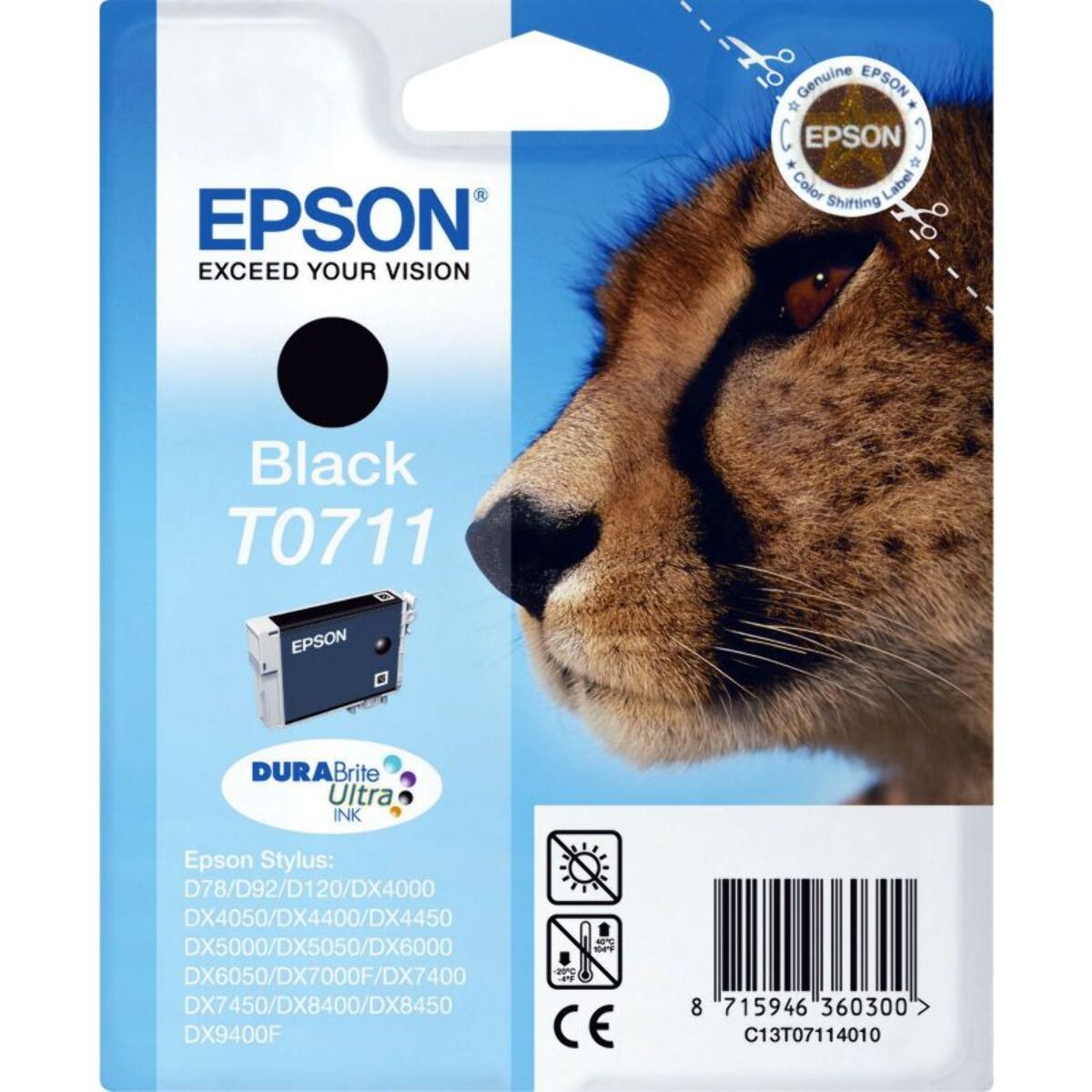 Cartouche d'encre EPSON Originale T0711 Noire Série Guépard - C13T07114010