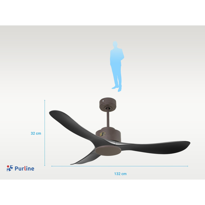Ventilateur de plafond ø132 cm avec Wifi Réversible Hypersilence 40   W Chocolat