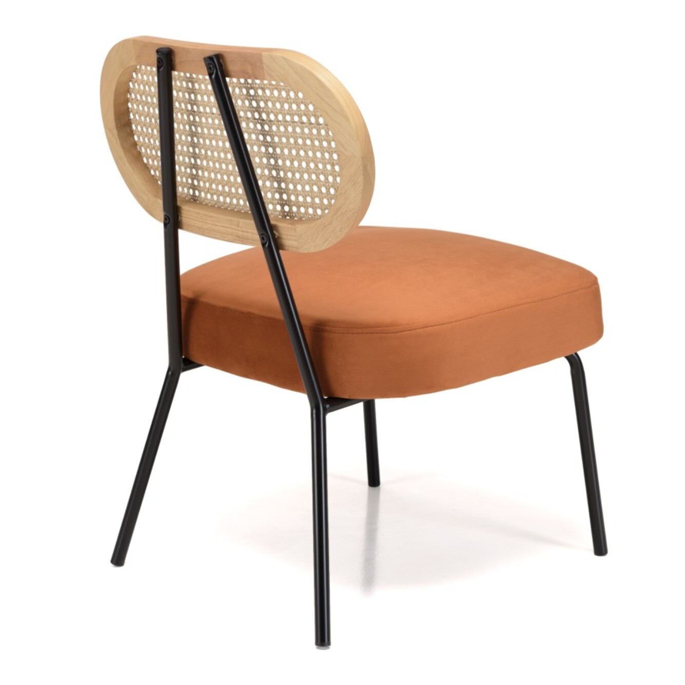 AGATHE - Fauteuil métal noir assise velours orange ambré dossier rotin