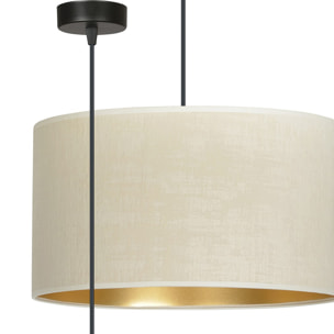 Lampada a sospensione Hilde con paralume in velluto bianco e interno oro