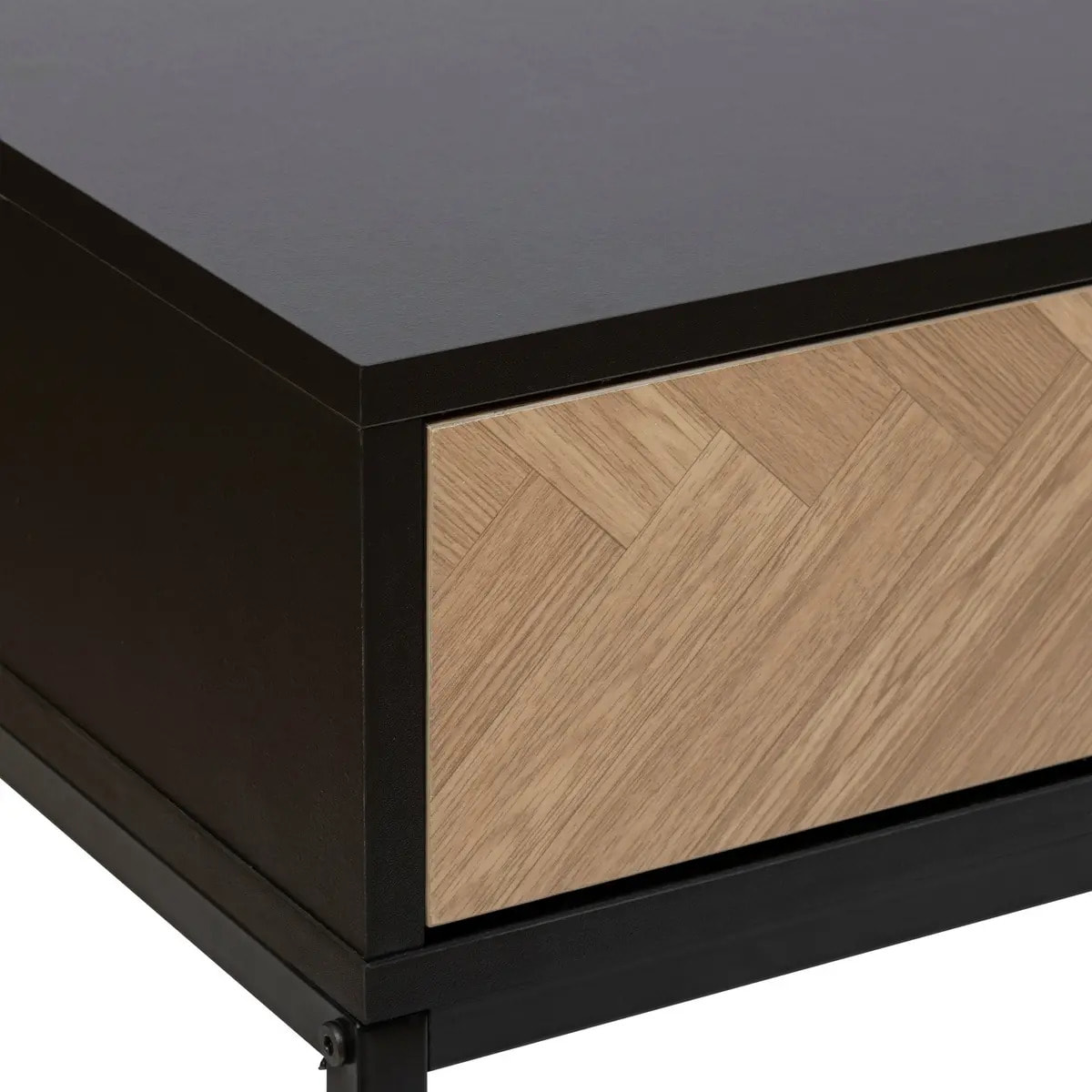 Console "Chevrons" 2 tiroirs effet pin naturel et noir 110x75cm