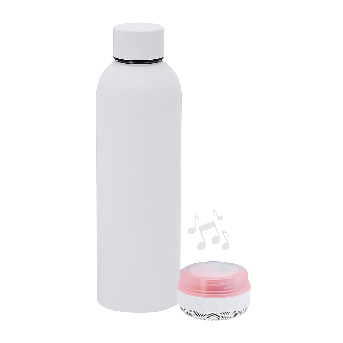 Bidón térmico con Altavoz Bluetooth e iluminación LED RGB. Con 540 ml de capacidad, en acero inoxidable de doble pared. Libre de BPA.