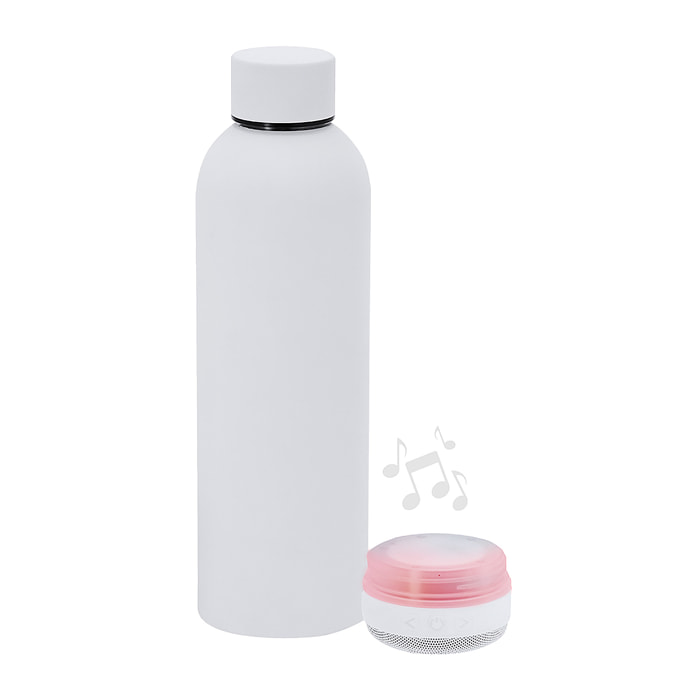 Bidón térmico con Altavoz Bluetooth e iluminación LED RGB. Con 540 ml de capacidad, en acero inoxidable de doble pared. Libre de BPA.