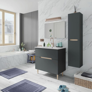 Pack de baño con lavabo y columna Opera 80 Antracita - Roble