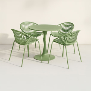 Ensemble de repas table et 4 fauteuils en polypropylène vert CALYPSO