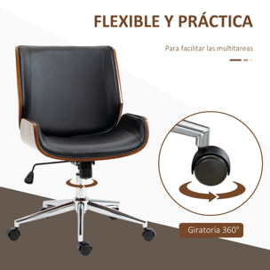 Silla de Escritorio Giratoria Silla de Oficina de PU con Altura Ajustable Función de Inclinación y Ruedas para Salón Dormitorio Estudio Carga 120 kg 51x65,5x82-92 cm Negro