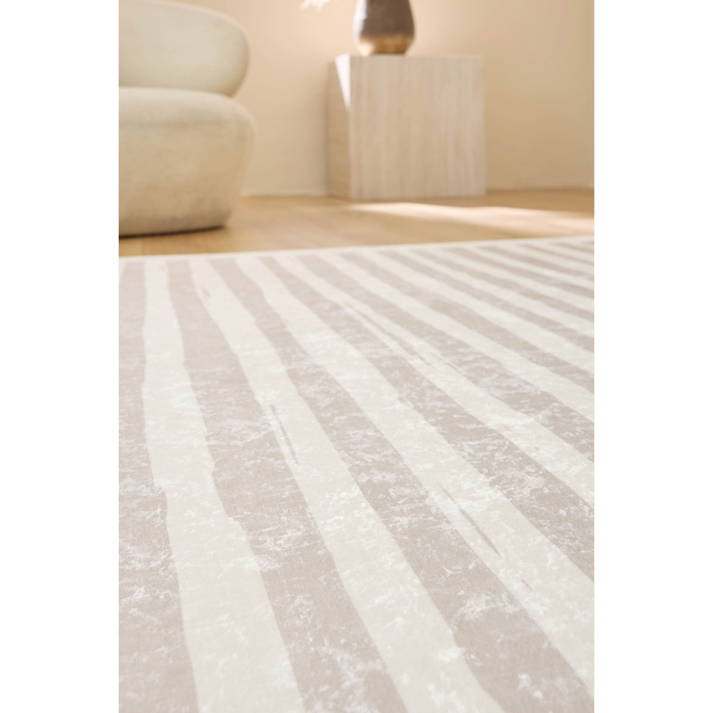 GREGE - Tapis lavable motif rayure - Beige