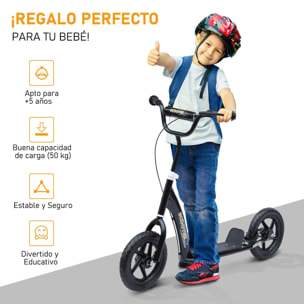 Patinete para Niños de 5-12 Años Scooter de 2 Ruedas Grandes de 12 Pulgadas con Freno y Manillar Ajustable en Altura Carga Máx. 50 kg 120x52x80-88 cm Negro