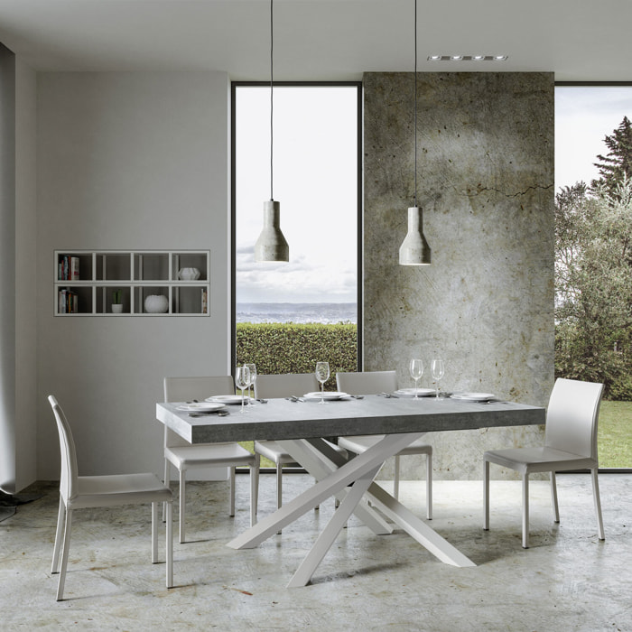 Tavolo allungabile 90x200/304 cm Volantis cemento telaio bianco