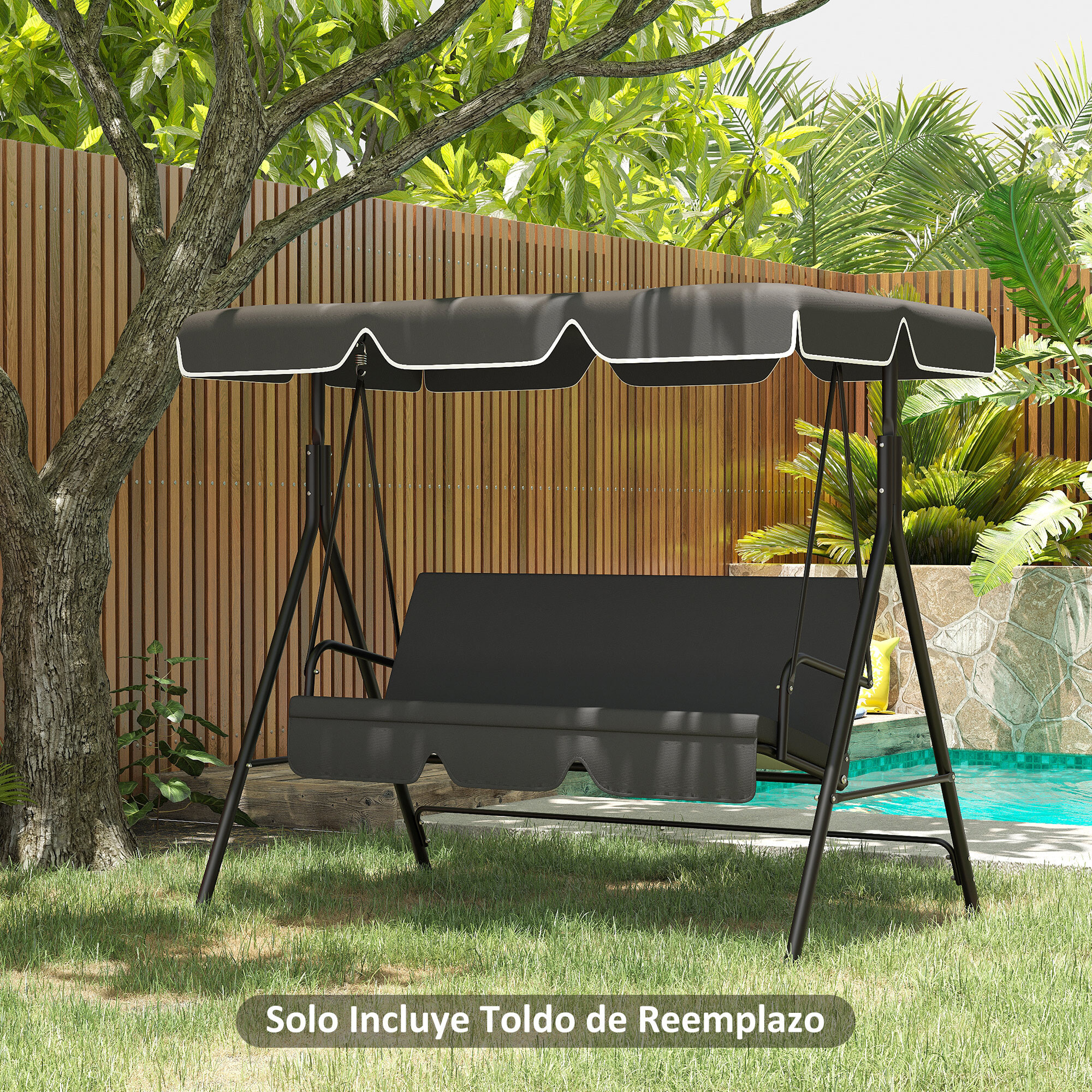 Toldo de Repuesto para Columpio de 3 Plazas Techo Universal para Balancín de Jardín Tela de Poliéster Protección Solar 156x117x15 cm Gris