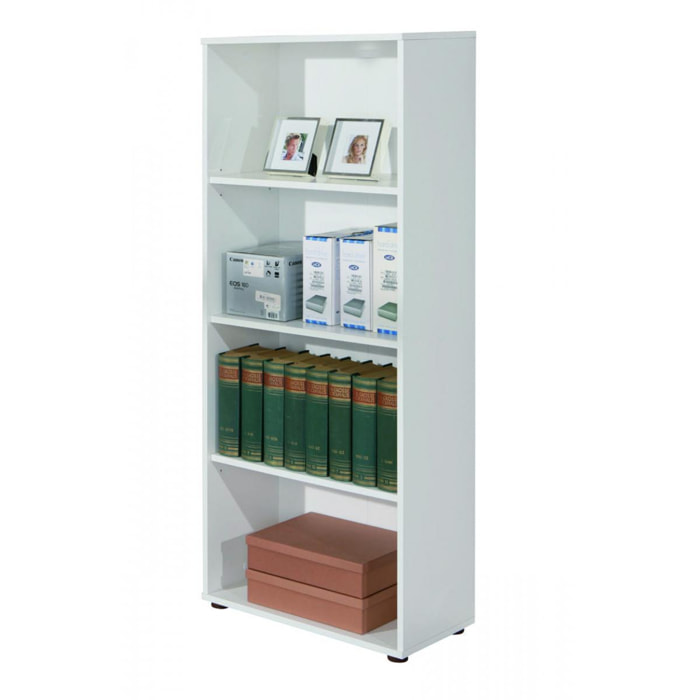 Libreria con quattro ripiani, colore bianco, cm 60 x 145 x 30