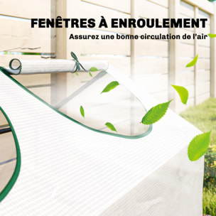 Mini serre de jardin serre à tomates 180 x 60 x 60 cm 3 fenêtres zippées enroulables acier thermolaqué PE haute densité blanc
