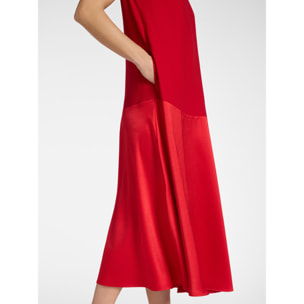 Elena Mirò - Vestito flare lungo in cady e envers satin - Rosso