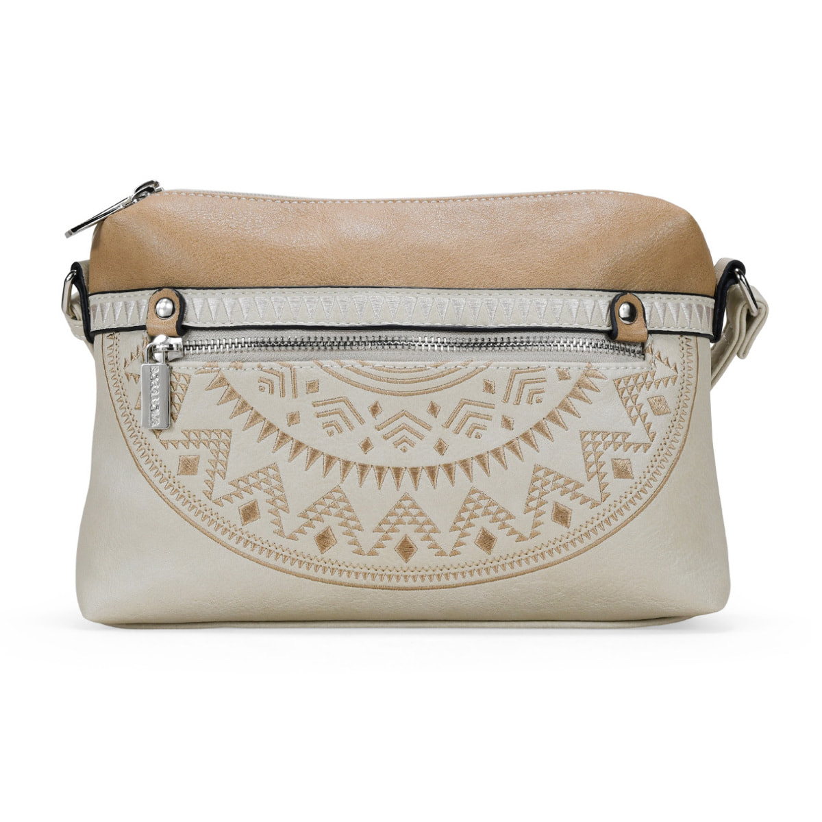 Bolso bandolera beige con doble cremallera