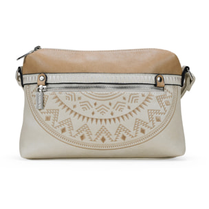 Bolso bandolera beige con doble cremallera
