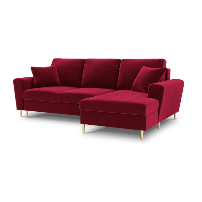 Canapé d'angle droit convertible avec coffre de rangement "Kyoto" 4 places en velours rouge