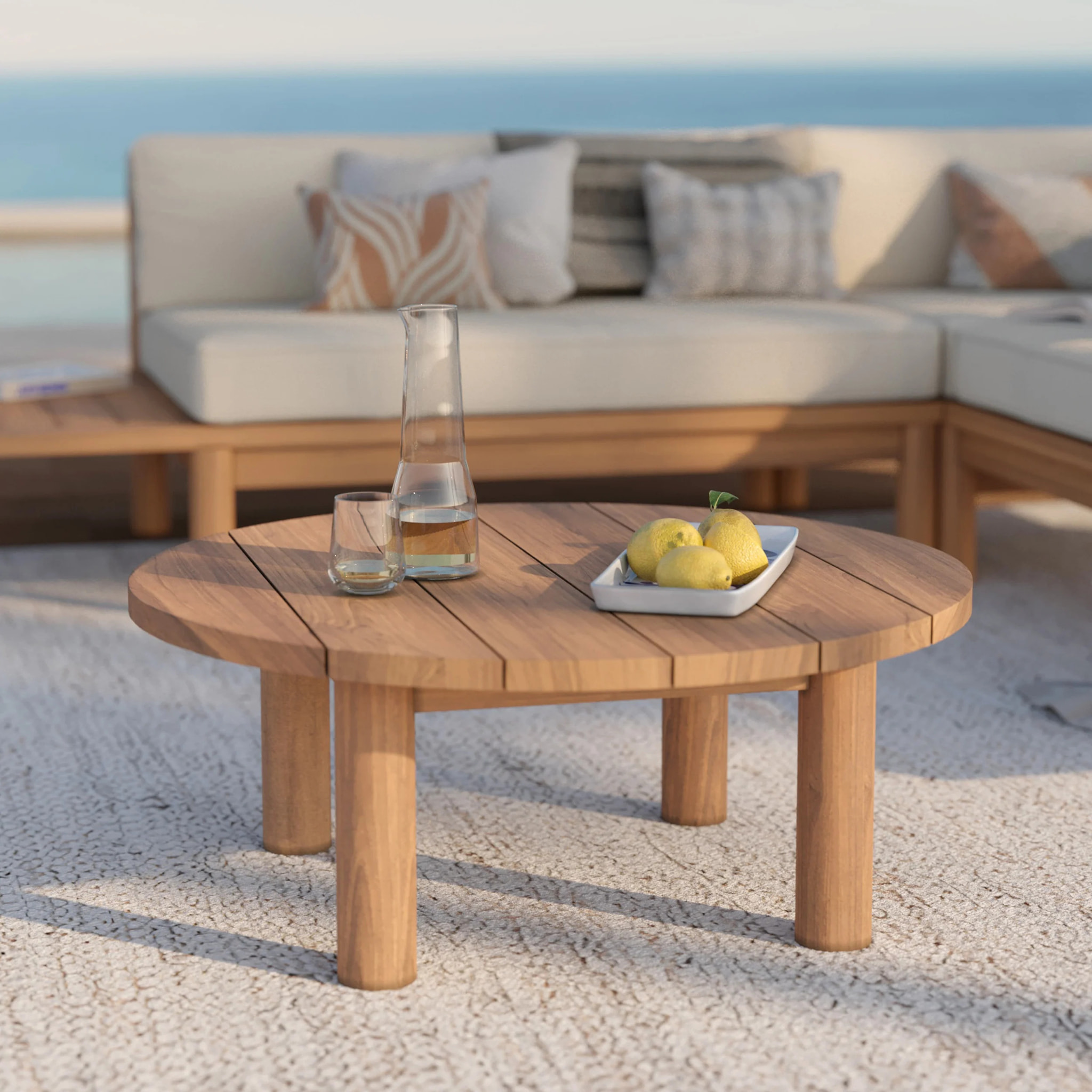 Table basse ronde de jardin en bois de teck massif D80 cm - Aurland