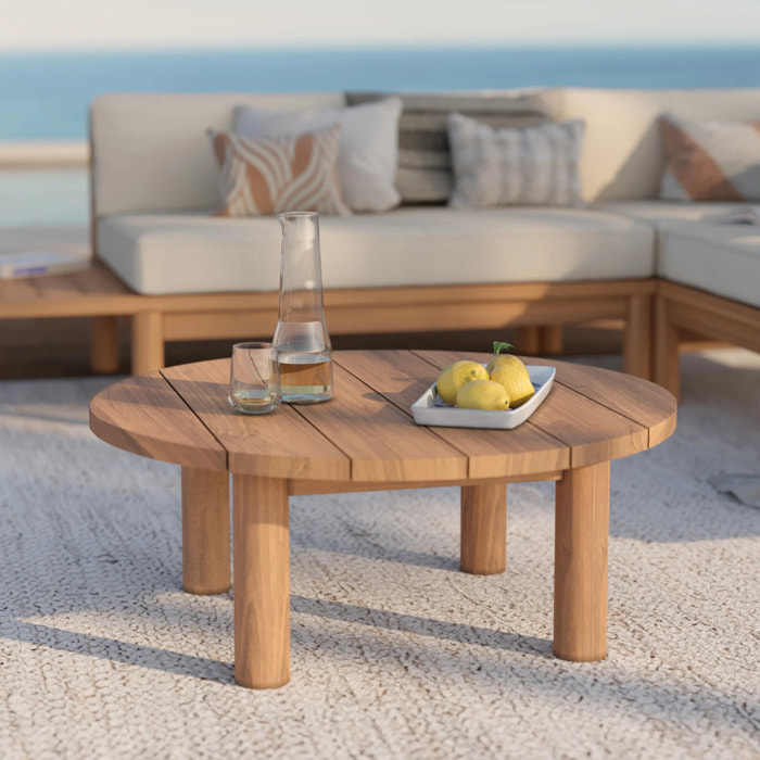 Table basse ronde de jardin en bois de teck massif D80 cm - Aurland