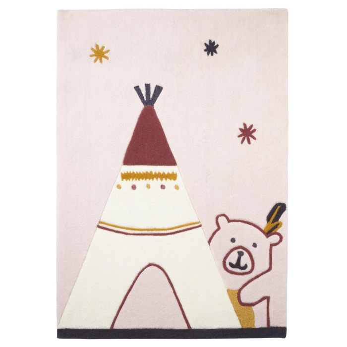 Tapis de chambre enfant Tipi 130x90cm en acrylique beige