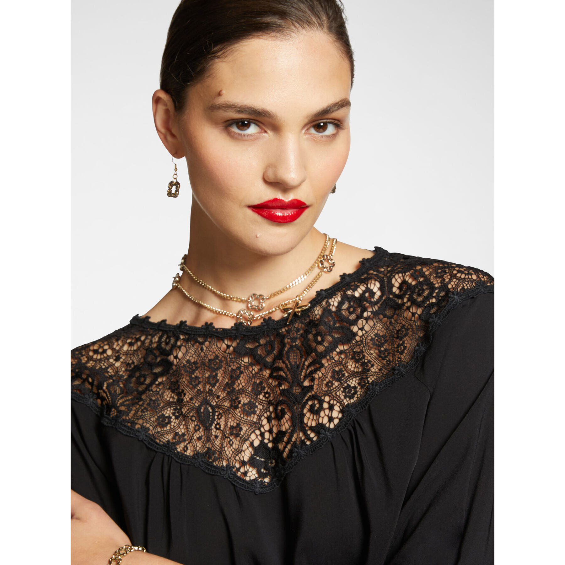 Elena Mirò - Blusa elegante con pizzo - Nero