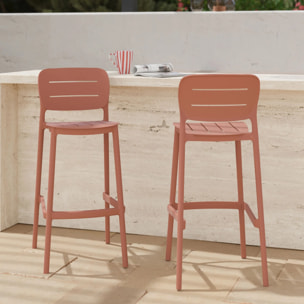 Lot de 2 chaises de bar de jardin 75 cm en plastique terracotta - Lola