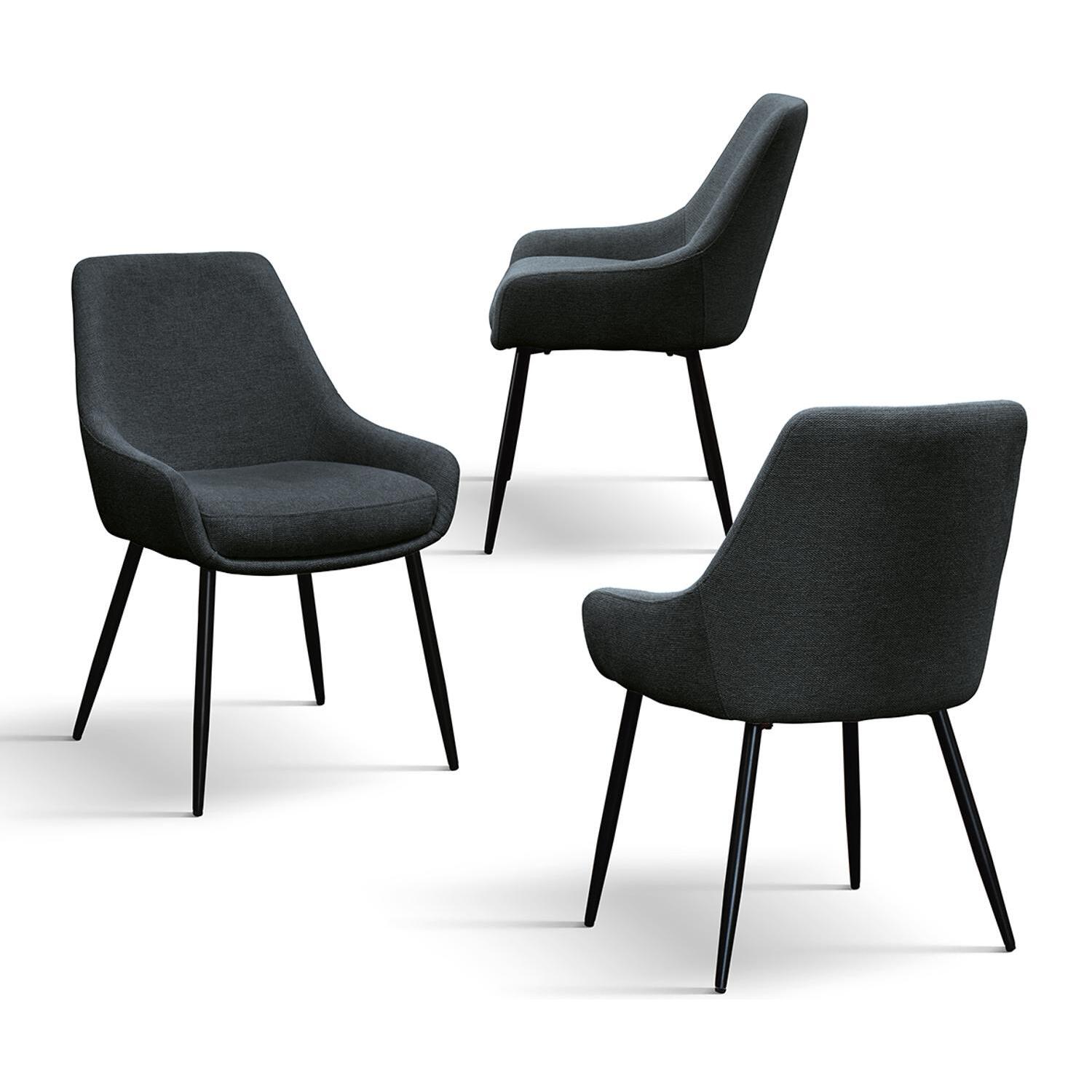 Set di 2 sedie TALLINN in tessuto antracite e gambe in metallo nero opaco, con braccioli