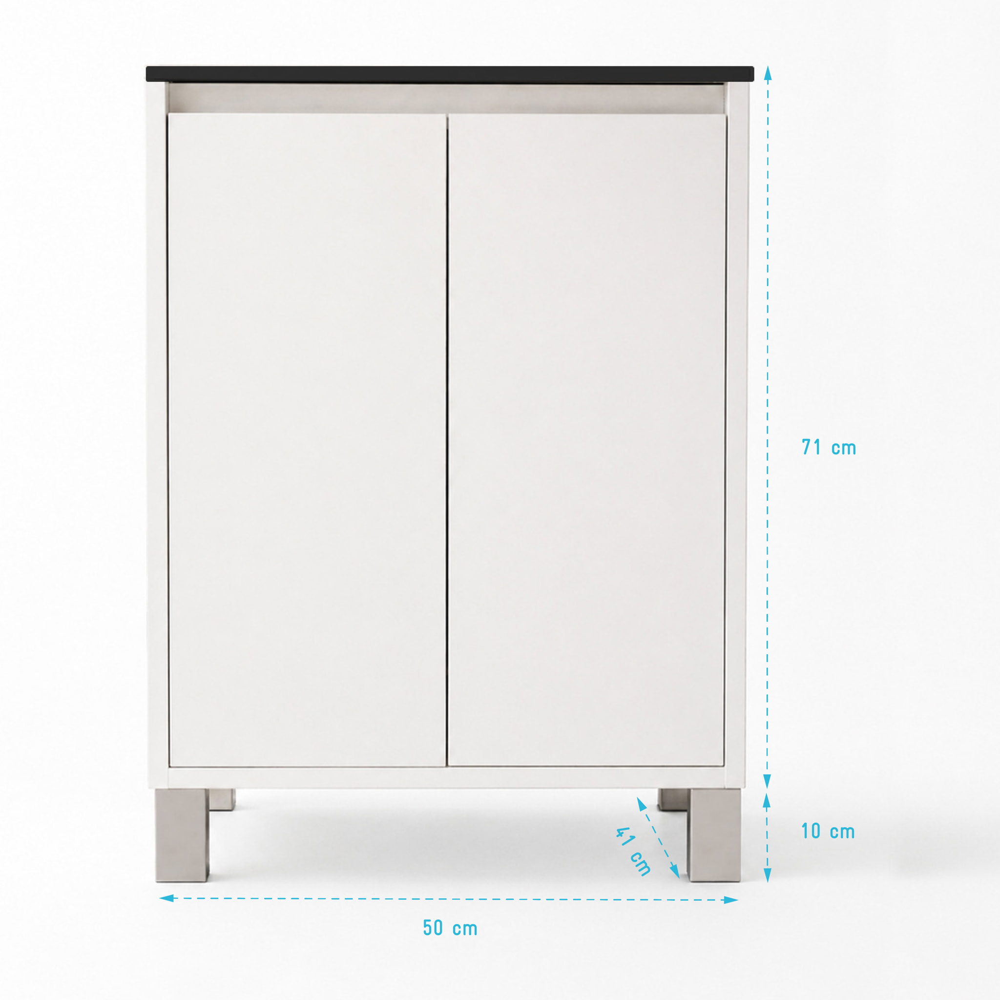Meuble de Salle de Bains 50 cm Blanc 2 Portes et Vasque Céramique Noire - XENOS