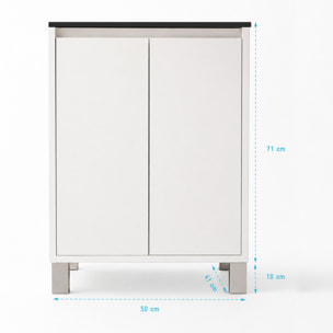 Meuble de Salle de Bains 50 cm Blanc 2 Portes et Vasque Céramique Noire - XENOS