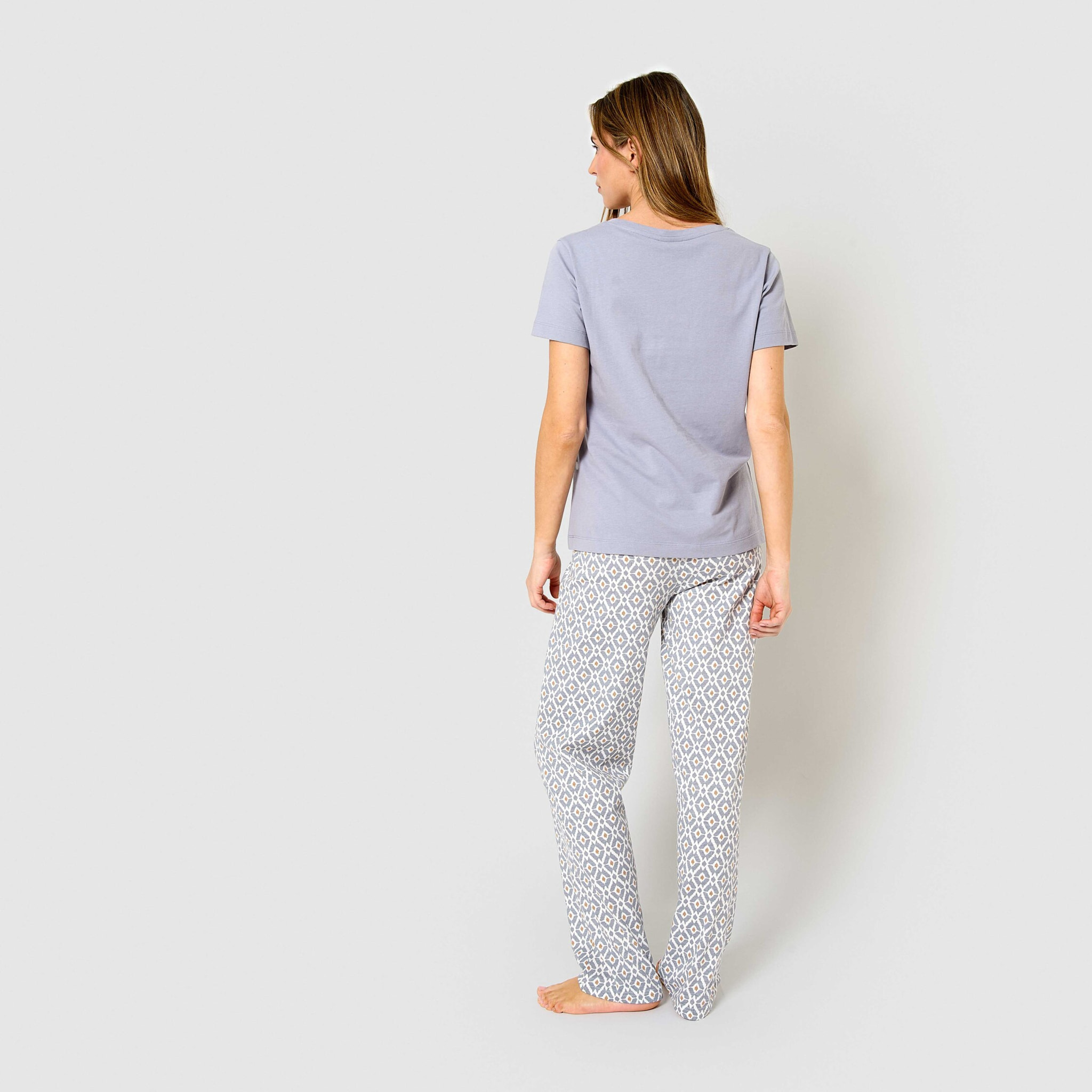 Pijama largo algodón manga corta con escote pico waterloo índigo
