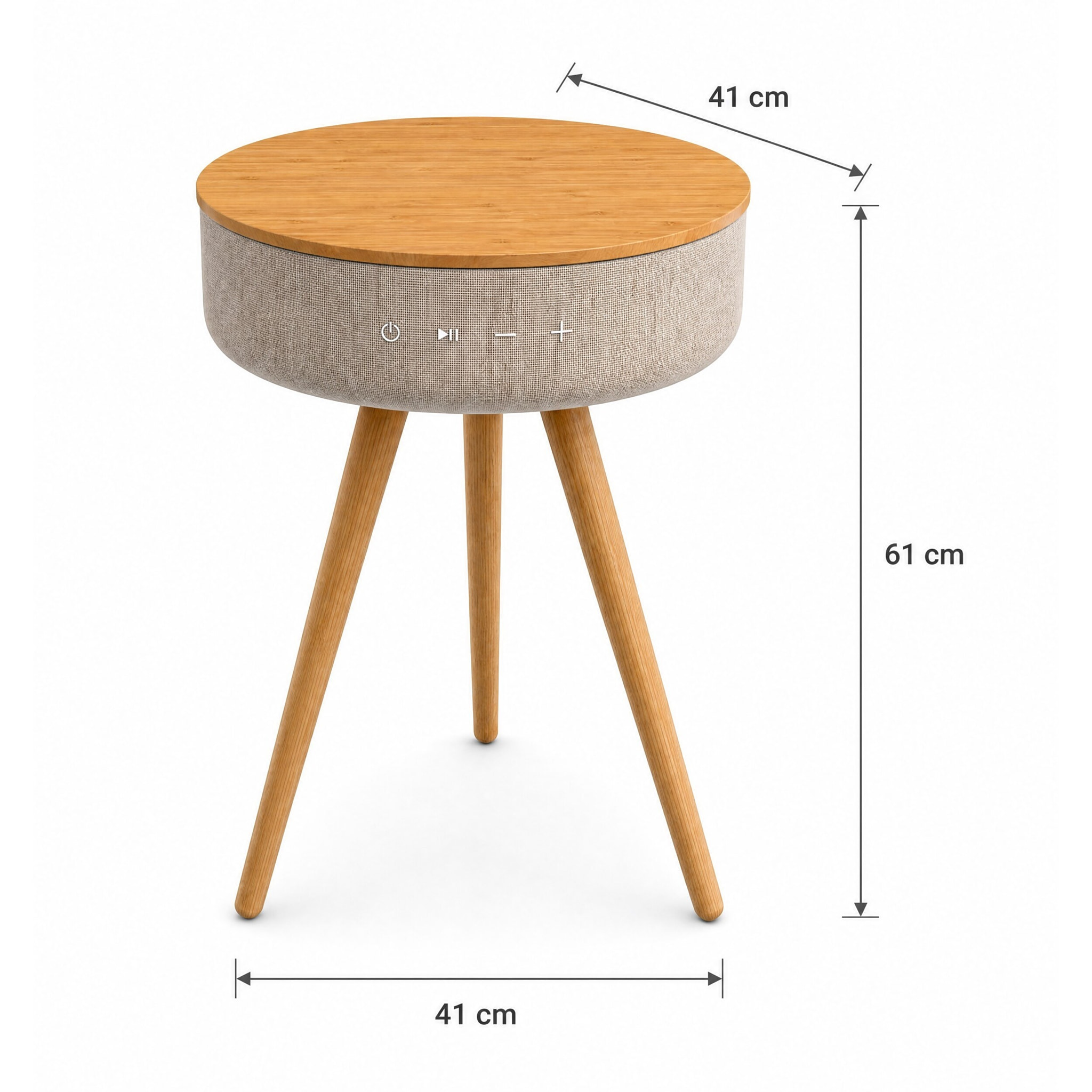 Mesa auxiliar altavoz portátil con sonido de 30W, Bluetooth, base de carga inalámbrica, batería de 2200mAh. Mesilla o mesita para dormitorio o sala de estar - TD Systems SM30B11WC [Madera cerezo]