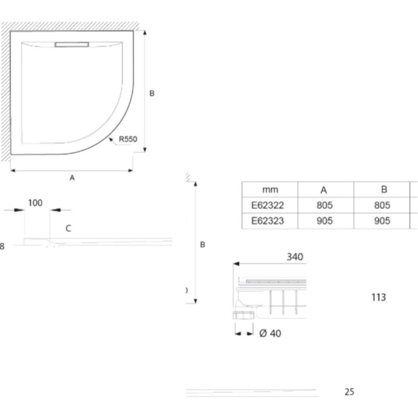 Receveur de douche Flight Pure quart de rond blanc